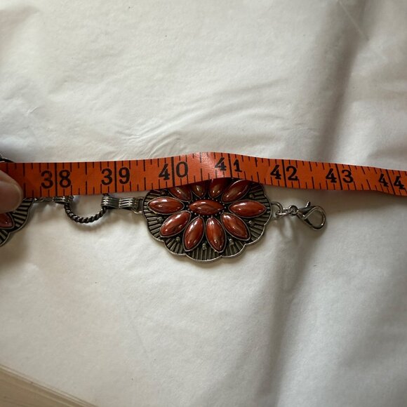 Western Style Chain Belt With Ornate Floral Medallions & Silver-Tone Finish 43” - Picture 5 of 5